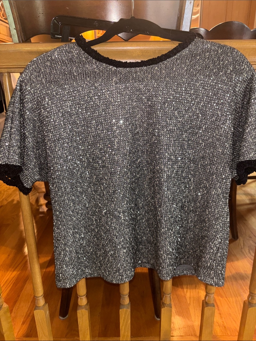 Waverly Grey Black and Silver Sparkle Short-Sleeve Tee